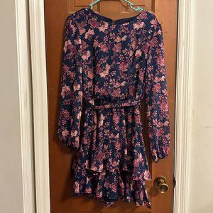 City studio, purple and navy floral design, dress, size large